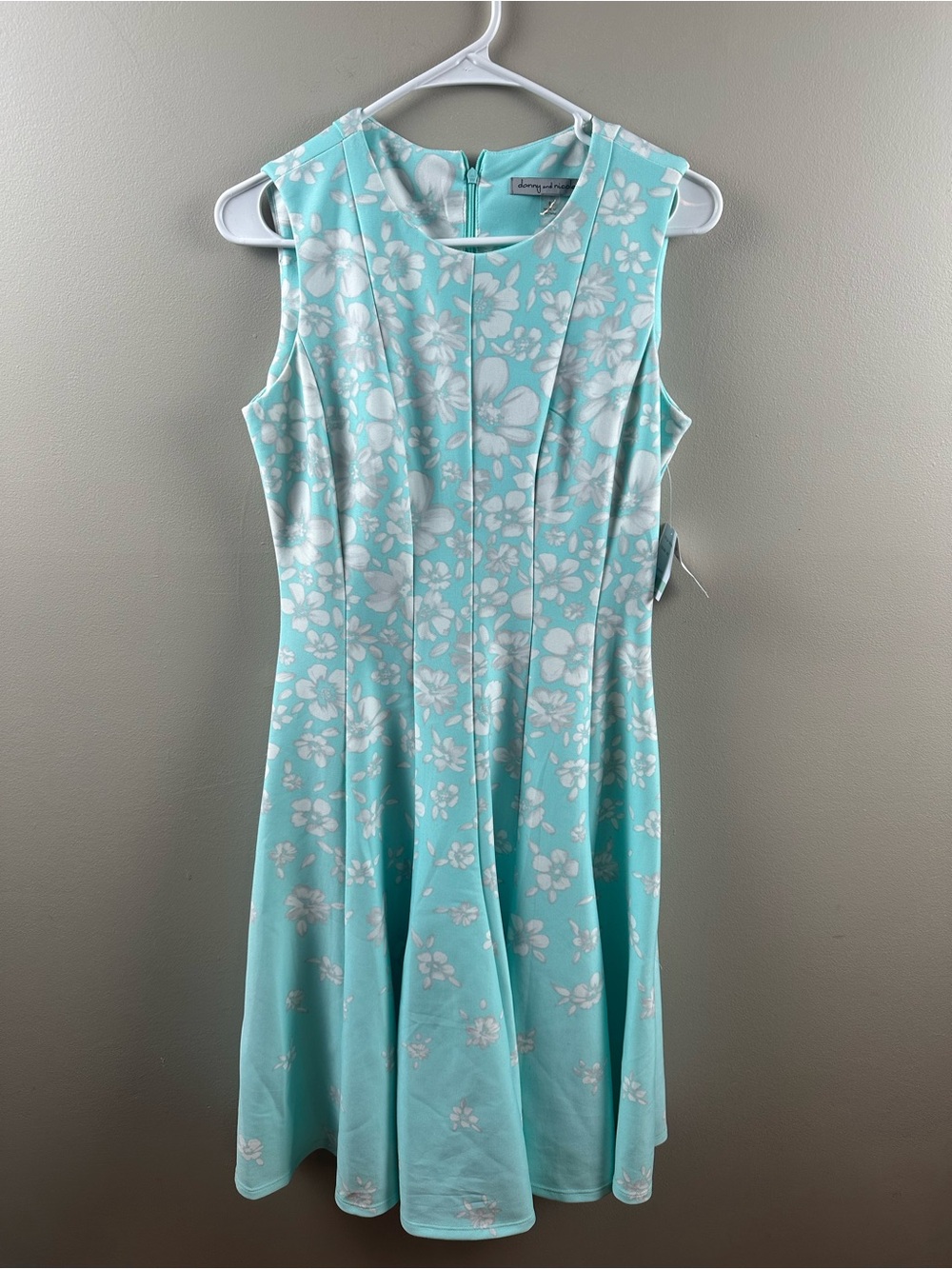 Danny & Nicole Aqua and White Sleeveless Floral Midi Dress